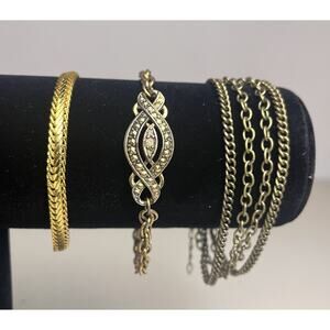 Avon Infinity Bracelet Gold Tone Rhinestone Faux Marcasite PLUS 2 Bonus Chains
